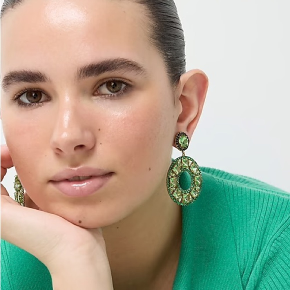 J CREW RAINBOW CRYSTAL COCKTAIL EARRINGS SUMMER GREEN NWT